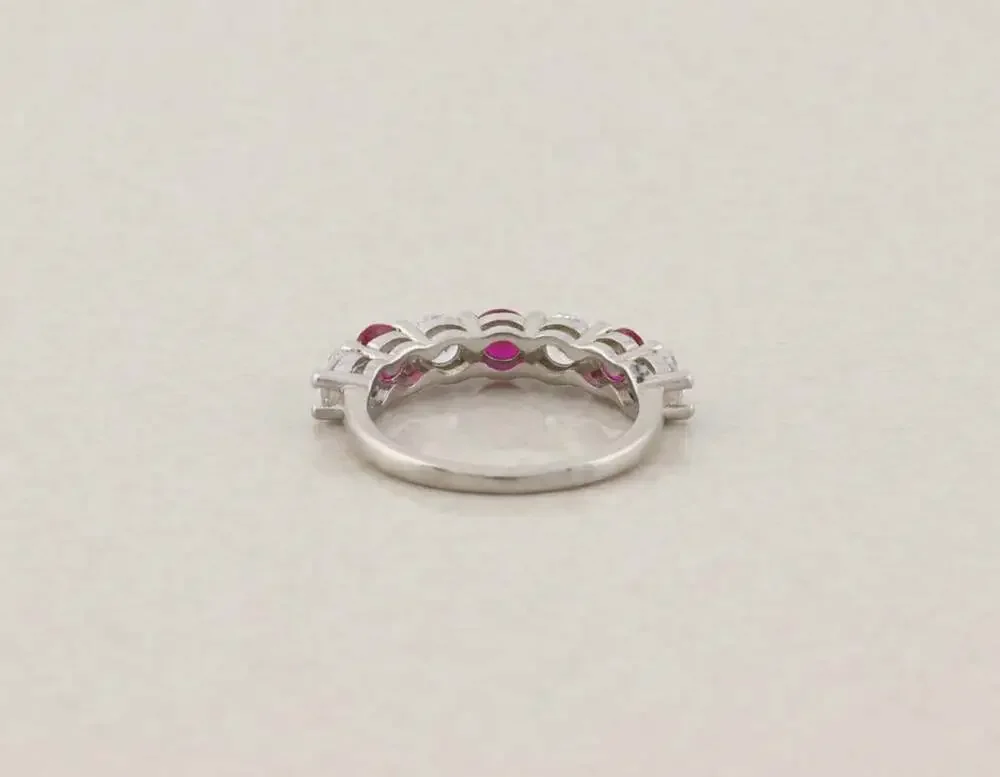 Sterling Silver Lab Created Ruby & CZ Band Ring Size 6 Stackable Woman Teen